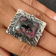 Natural Rhodonite Tribal Silver Ring